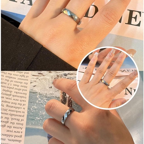 UNISEX - Silver 4mm Tungsten Wedding Band ~ Mens Womens Faceted Bridal Ring - Picture 5 of 9